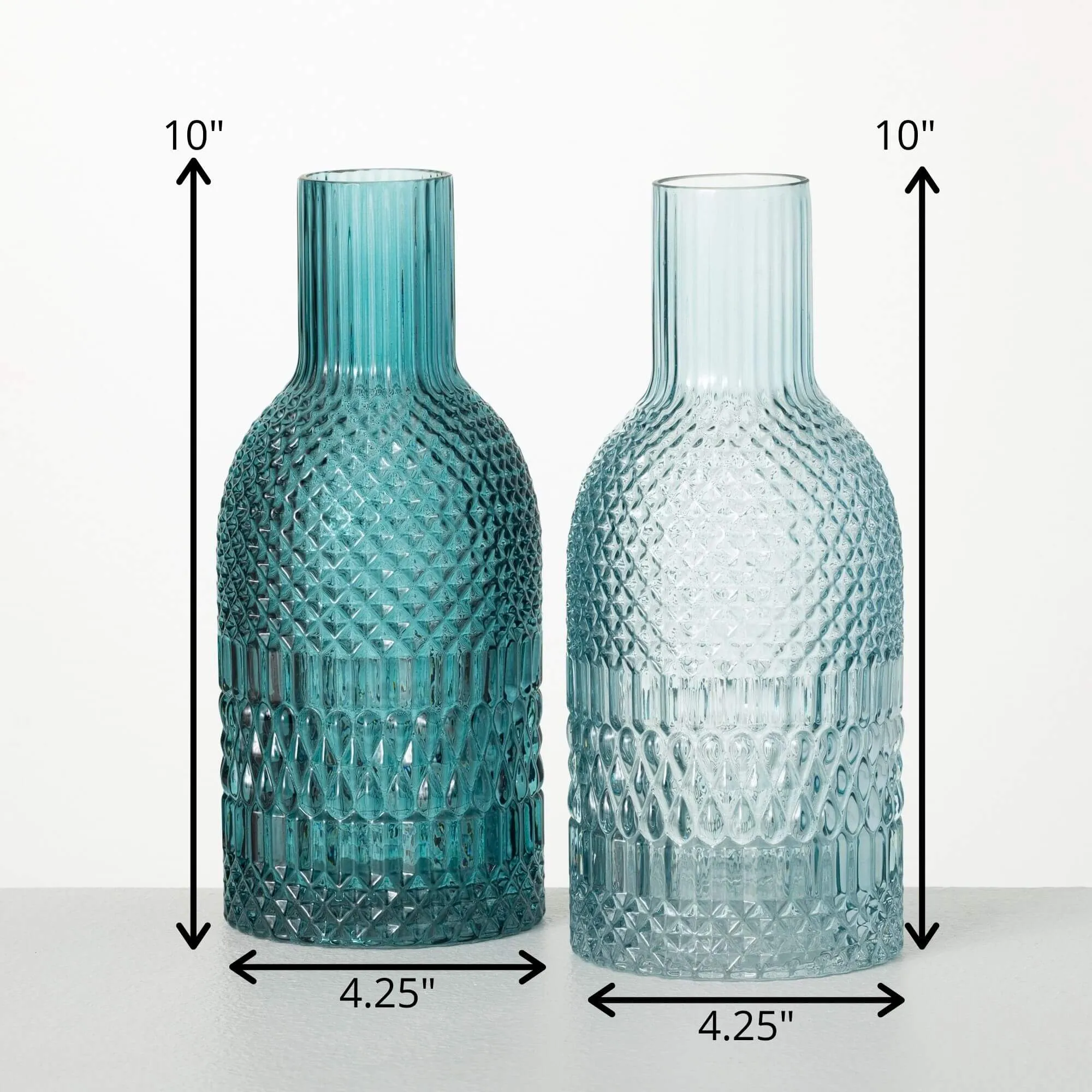 10"H Sullivans Turquoise Faceted Bottle Vases Set of 2, Blue