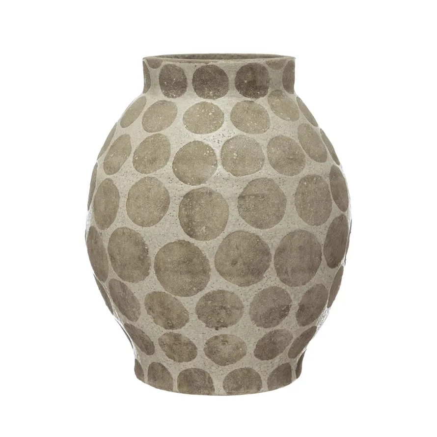 12" ROUND TERRA COTTA VASE WITH DOTS