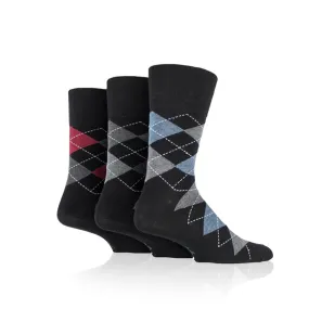 3 Pairs Non Binding Socks for Men in Black Argyle