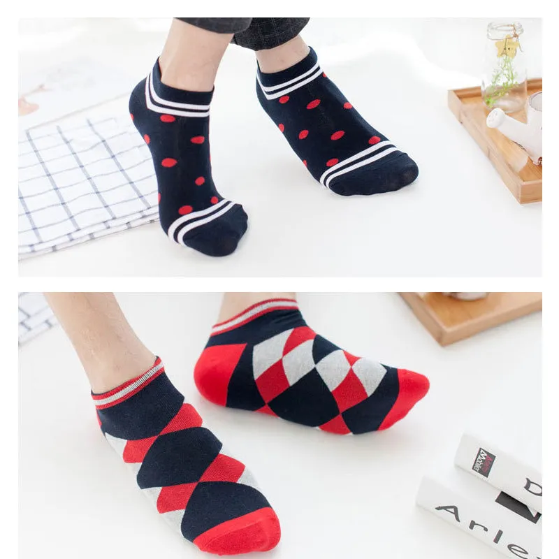 5 Pairs Lot Cotton Casual Flag Pattern Breathable Low Tube Socks for Men