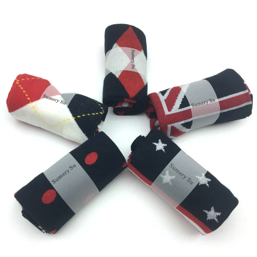 5 Pairs Lot Cotton Casual Flag Pattern Breathable Low Tube Socks for Men