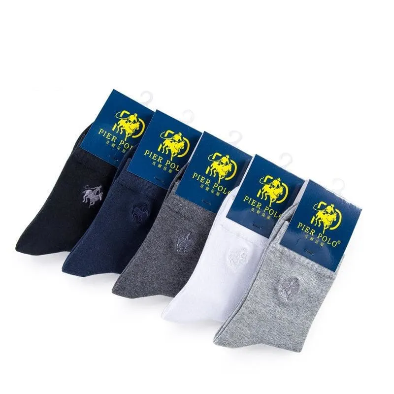 5 Pairs per Lot Casual Cotton Business Embroidery Socks for Men