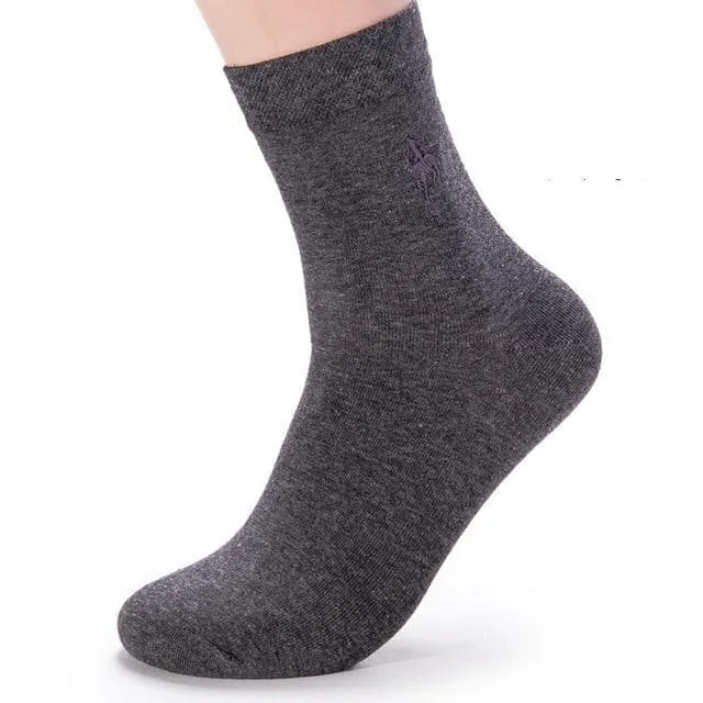 5 Pairs per Lot Casual Cotton Business Embroidery Socks for Men