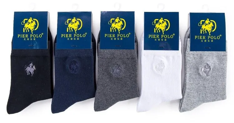 5 Pairs per Lot Casual Cotton Business Embroidery Socks for Men