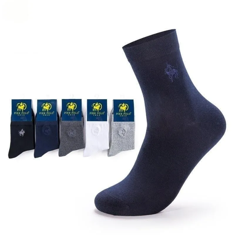 5 Pairs per Lot Casual Cotton Business Embroidery Socks for Men