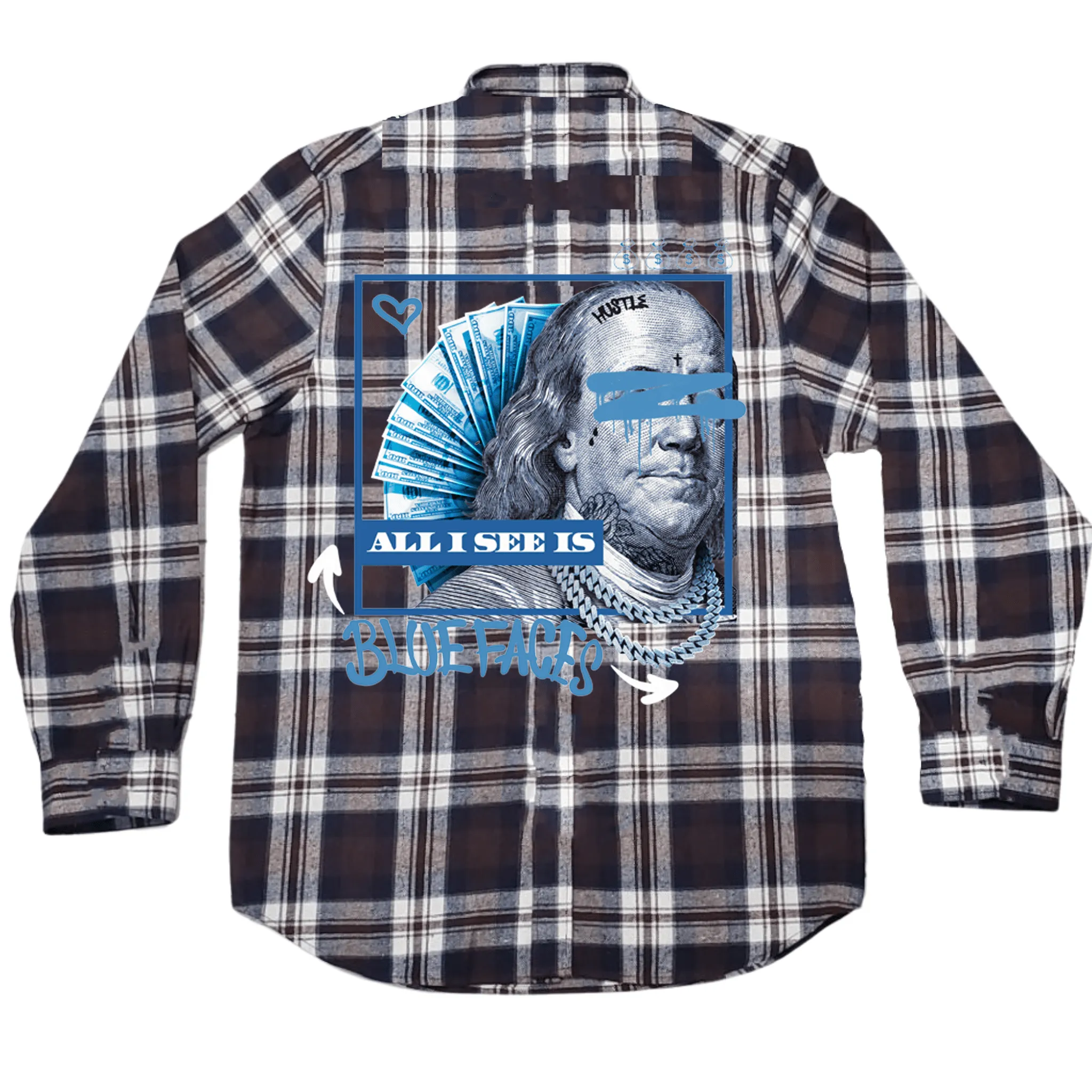 All I See is Blue Faces - Brown and Navy Flannel Long Sleeve Shirt