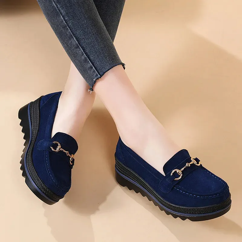 Ashore Shop 2023 Autumn High Quality Women Shoes Light Comfort Platform Shoes Metal Buckle   Loafers