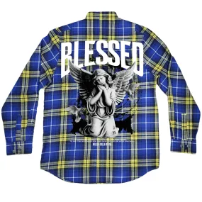 Blessed Angel - Royal Blue and Yellow Flannel Long Sleeve Shirt