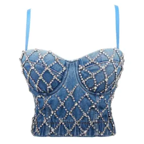 Cassie Embellished denim bustier topinblue