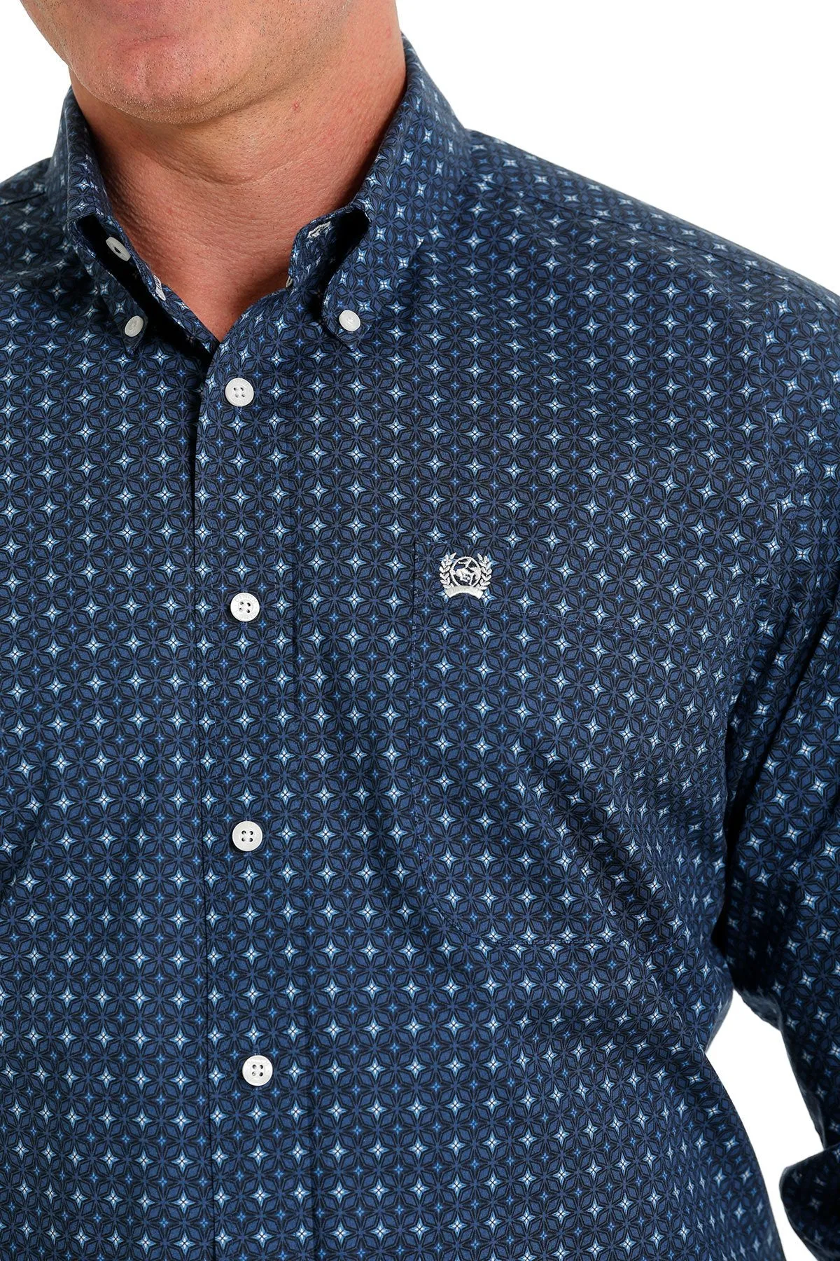 Cinch Mens Stretch Navy Geometric Print Shirt