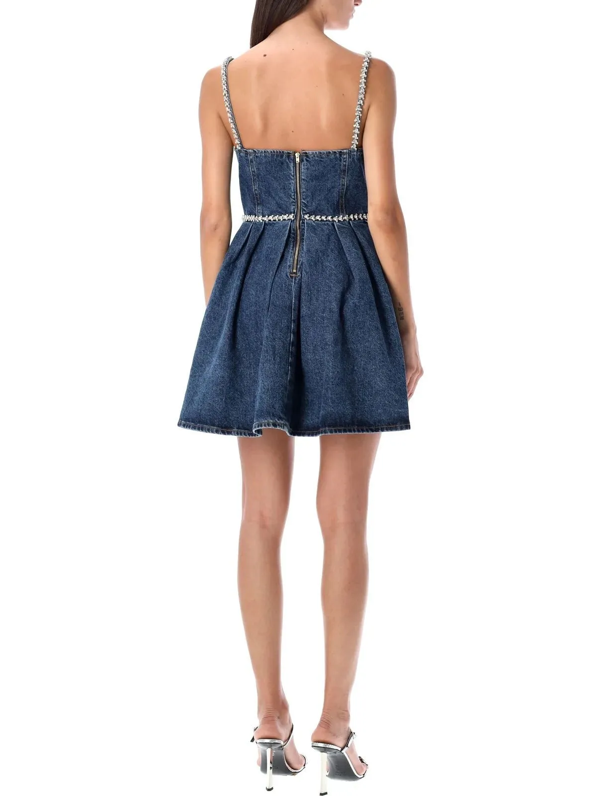 Diamond Denim Mini Dress with Sweetheart Neck & Spaghetti Straps