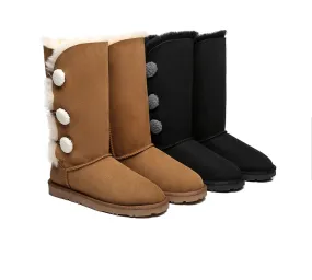 EVERAU Tall Aspen Sheepskin Boots with Triple Button Design - Stylish & Cozy Winter Footwear