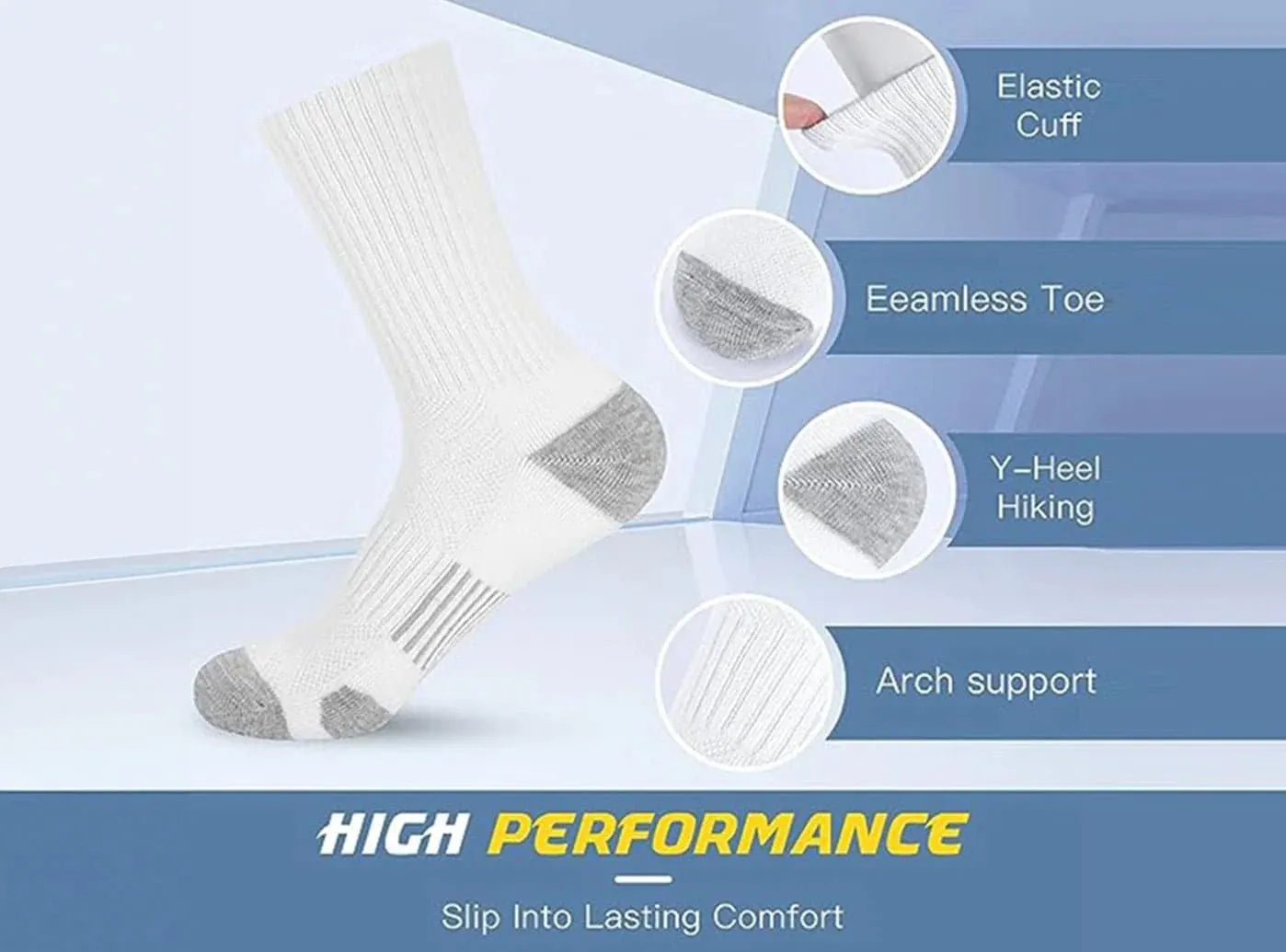 FitVille SportStep Athletic Mid Socks 5-Pair Bundle (for Men)