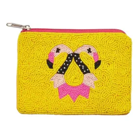 Flamingo Seed Beaded Mini Pouch Bag