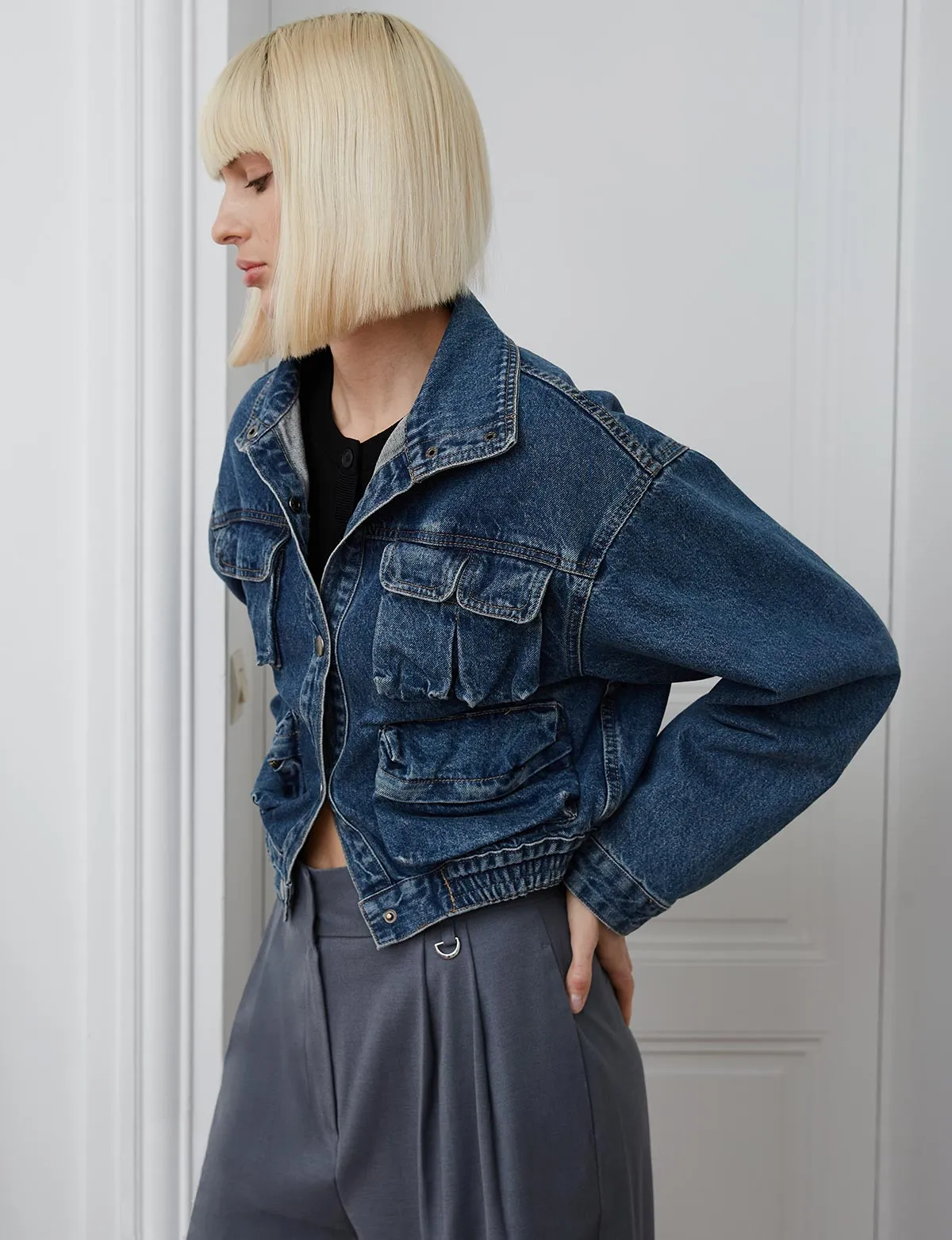 Pocket Denim Bomber Jacket