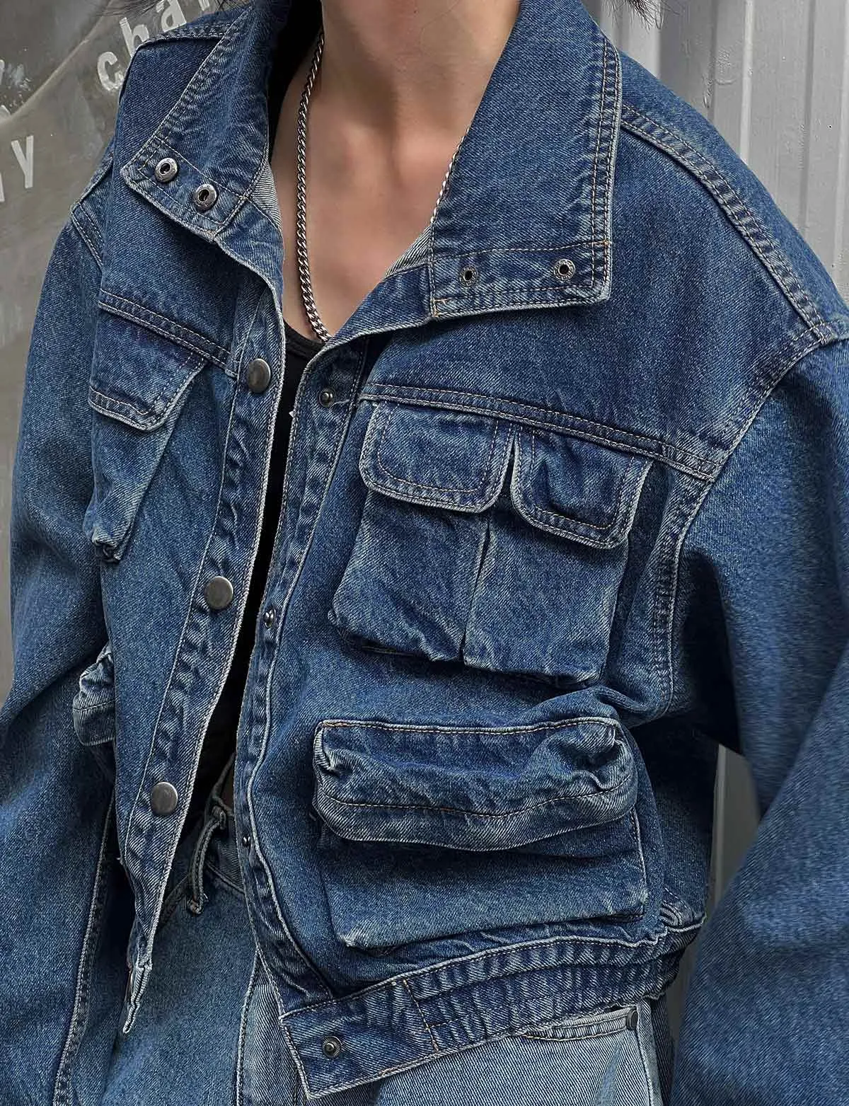 Pocket Denim Bomber Jacket