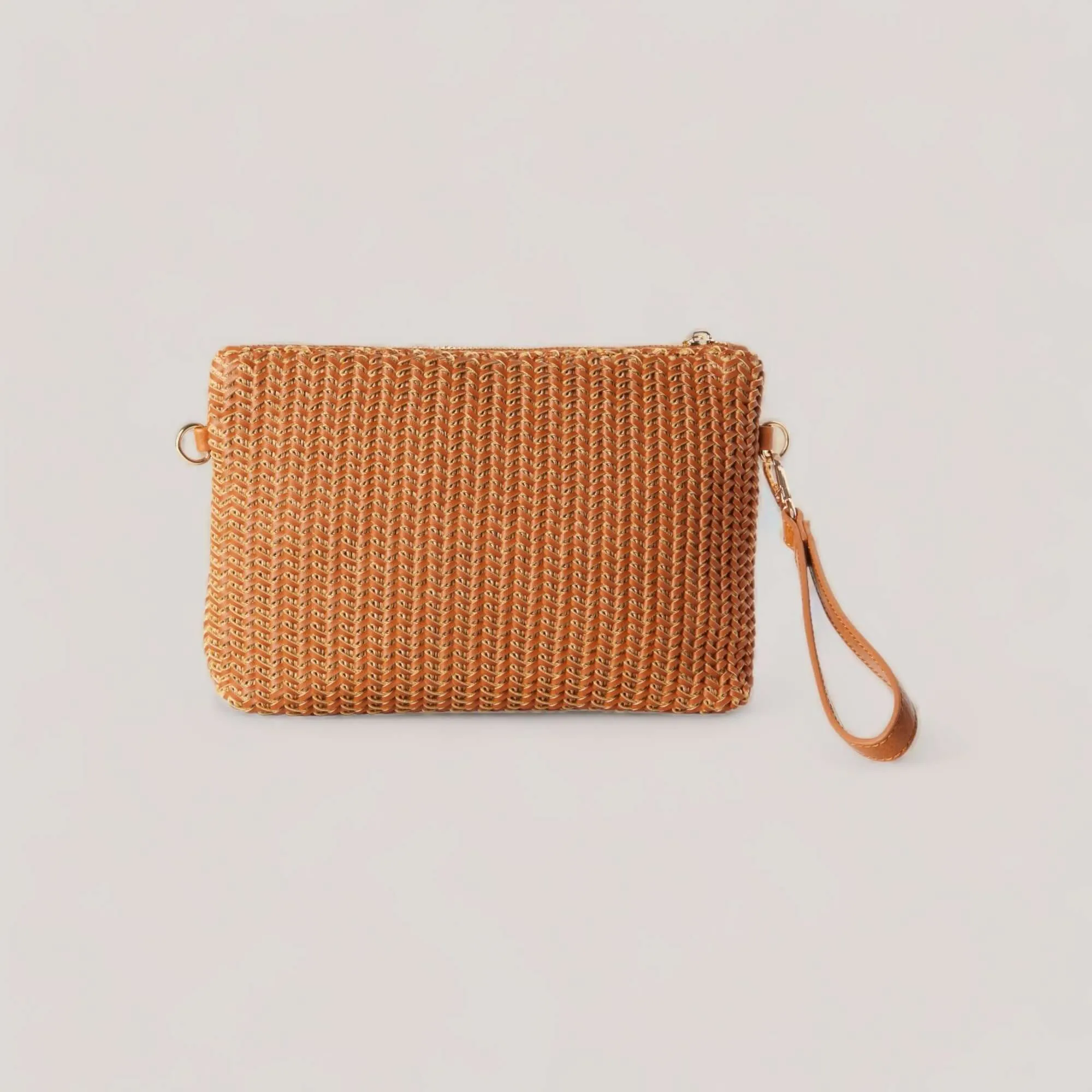 KYLIE | Caramel Chevron Weave Crossbody Clutch