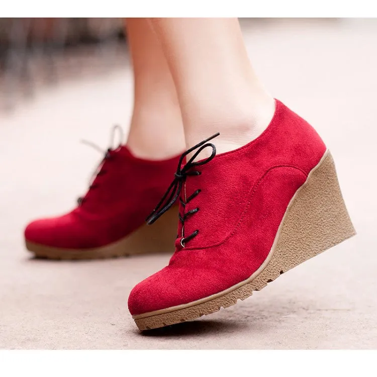 Lace Up Platform Wedges Heels Shoes for Women 9891