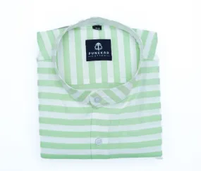 Light Green Color Stand Collar Strips Shirts For Men