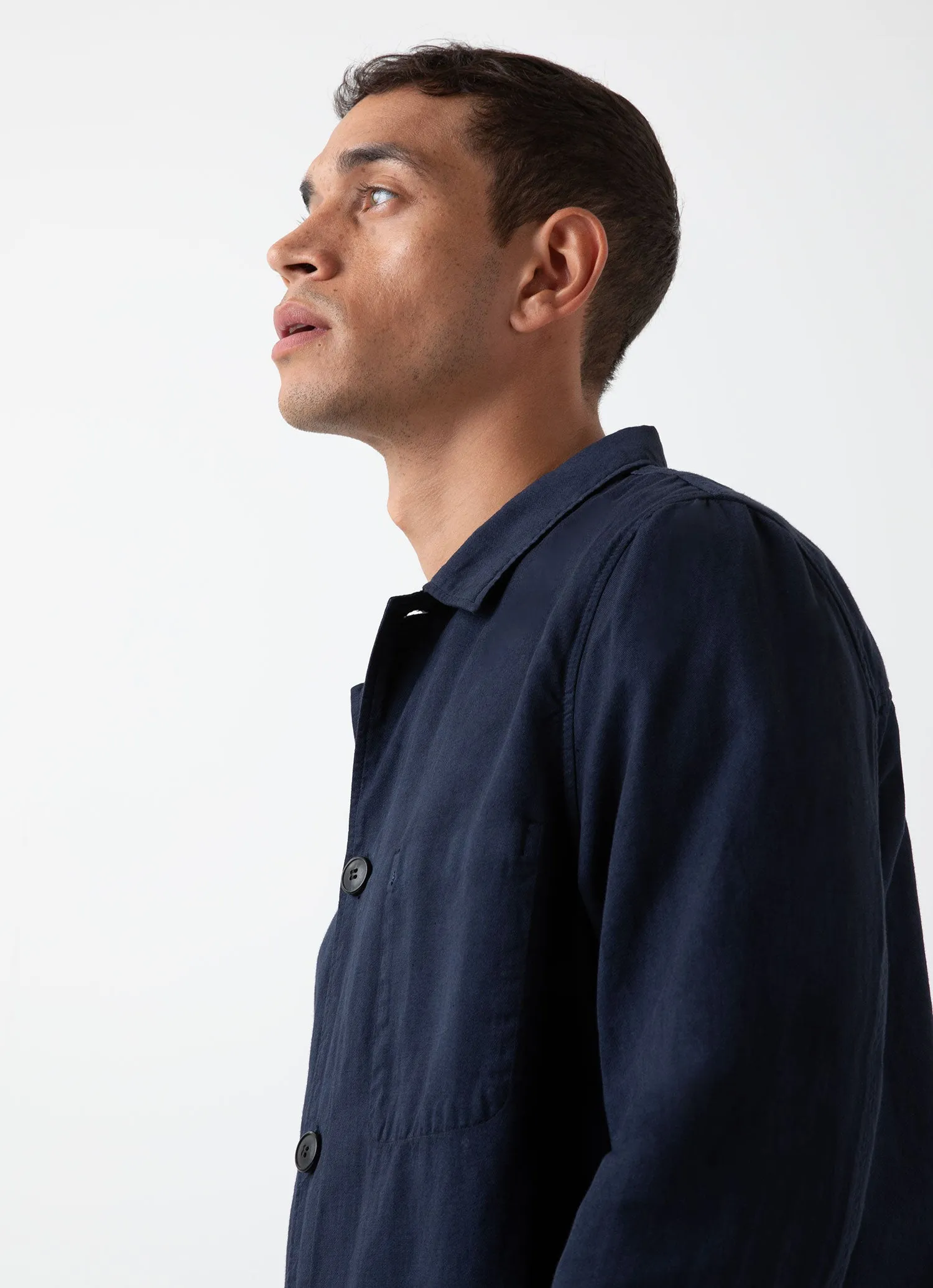 Men's Cotton Linen Twin Pocket Jacket in Navy