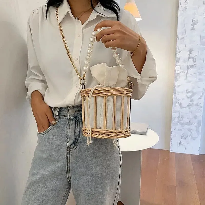 Pearl Rattan Bucket Bag