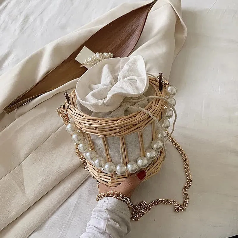 Pearl Rattan Bucket Bag