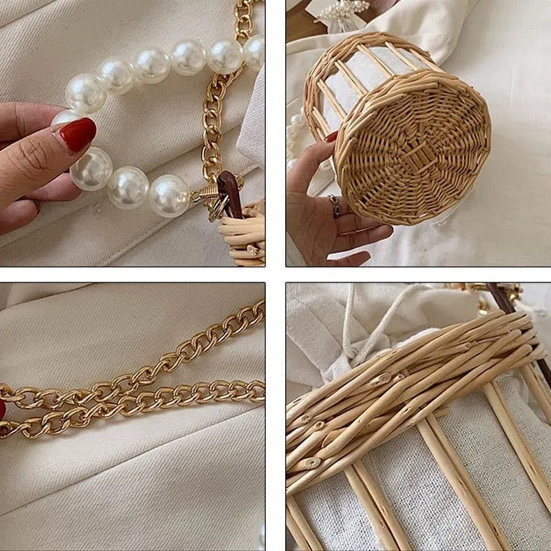 Pearl Rattan Bucket Bag