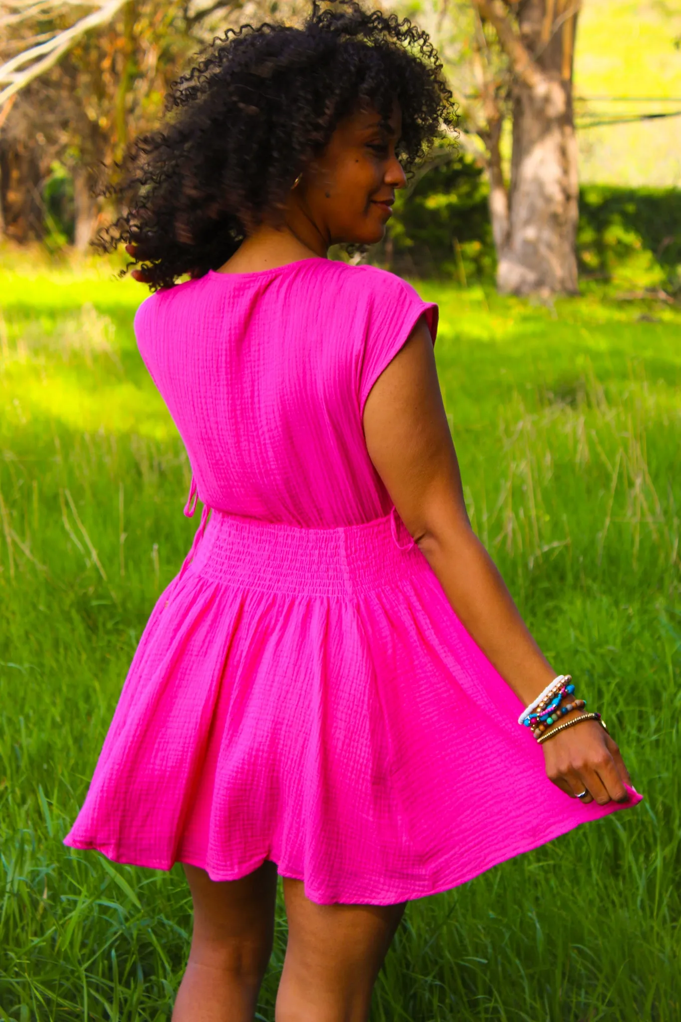 Peony Pop Sleeveless Cotton Mini Dress - Hot Pink