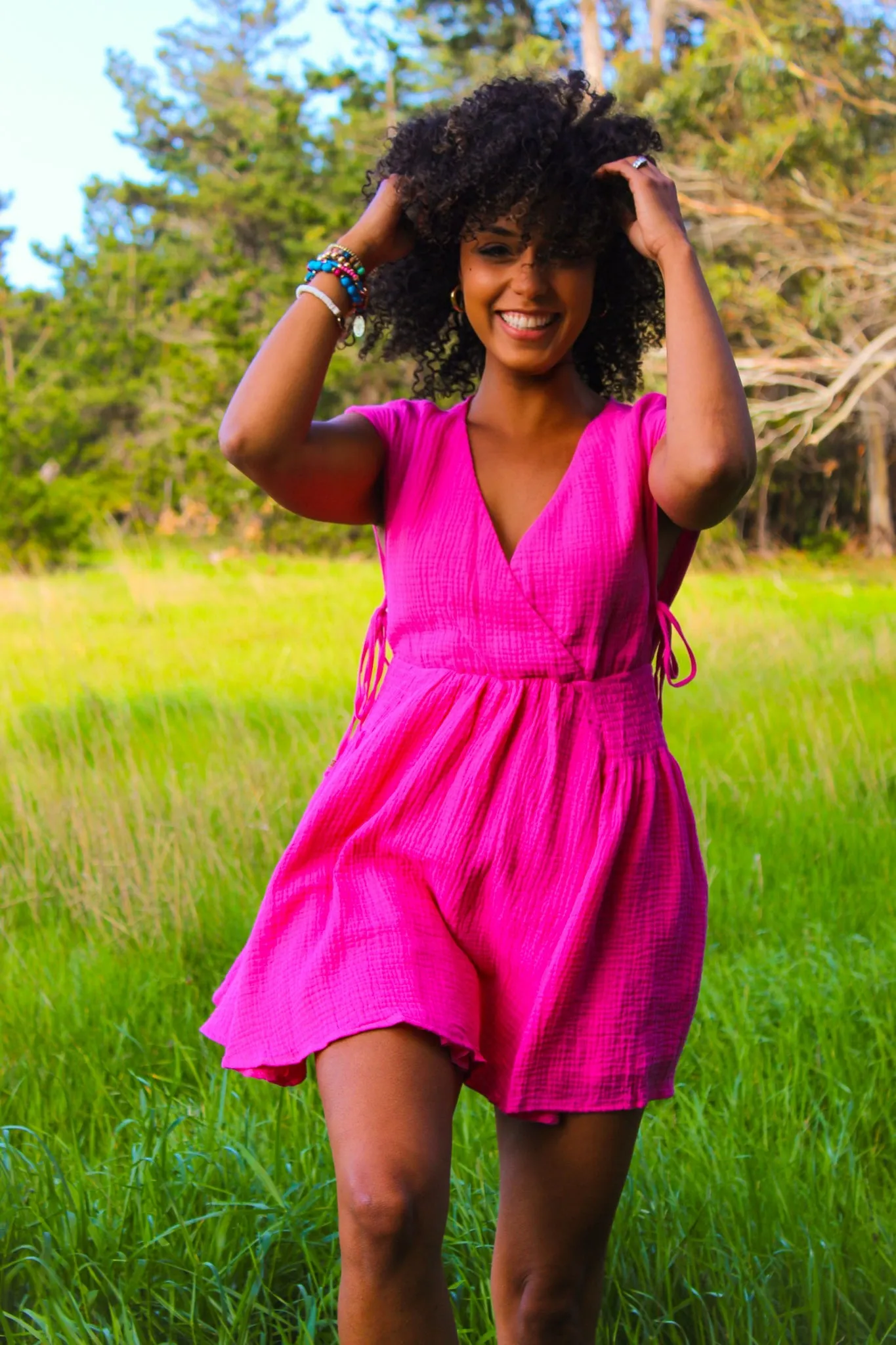 Peony Pop Sleeveless Cotton Mini Dress - Hot Pink