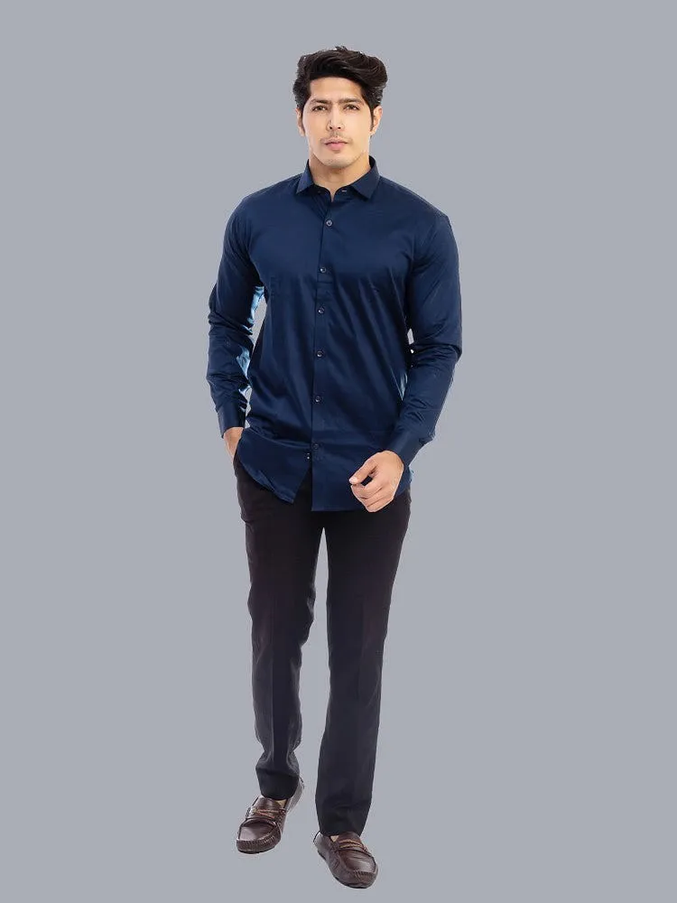 Plain Shirts For Men - Navy Solid Giza Cotton Shirts