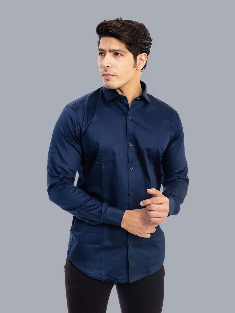 Plain Shirts For Men - Navy Solid Giza Cotton Shirts