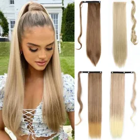 Pony Tail Fig Long Straight Ponytail Hair Synthetic Extensions Heat Resistant Hair 22 34inch Wrap Around Pony Hairpiece for Women