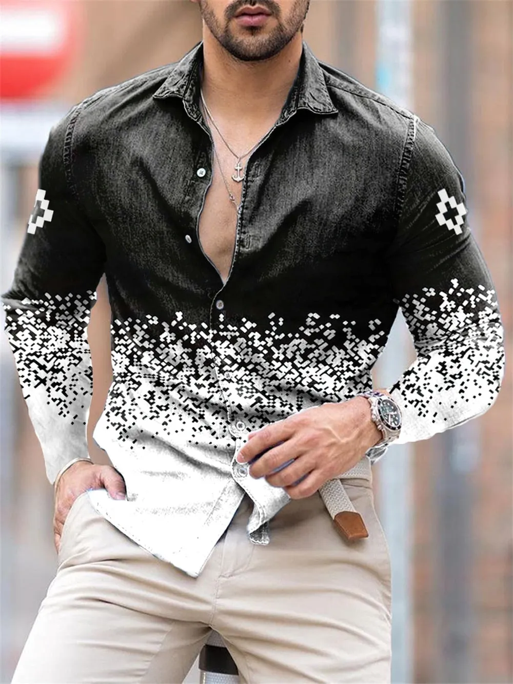 Fashion Men Single Breasted Casual Shirt