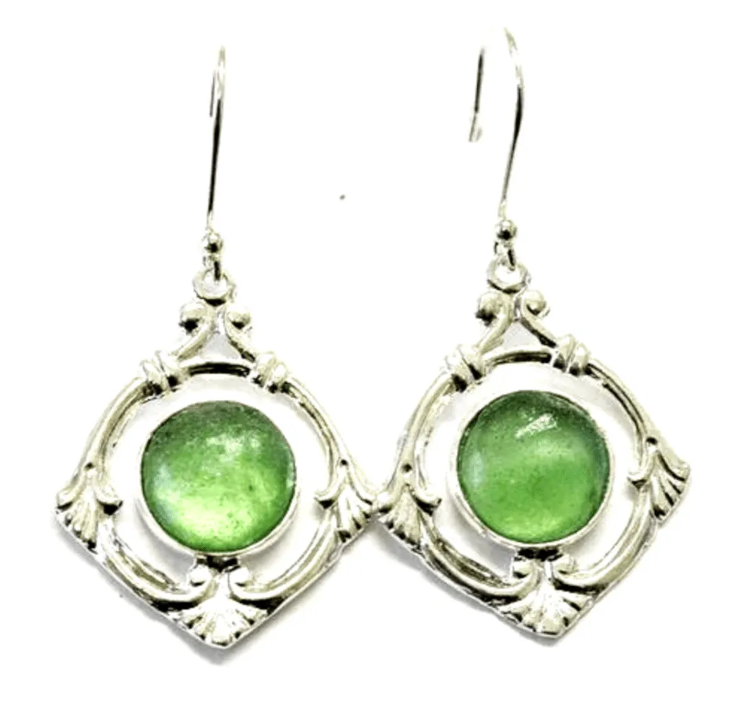 Roman glass earrings Israeli jewelry sterling silver earring