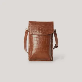 SADIE | Cognac Croco Crossbody Phone Case