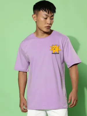 Sarcastar Lilac Oversized Pocket Graphic Printed Tshirt