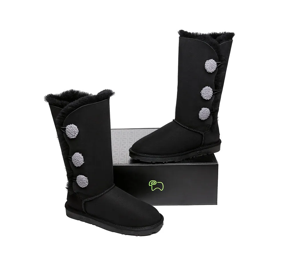 EVERAU Tall Aspen Sheepskin Boots with Triple Button Design - Stylish & Cozy Winter Footwear