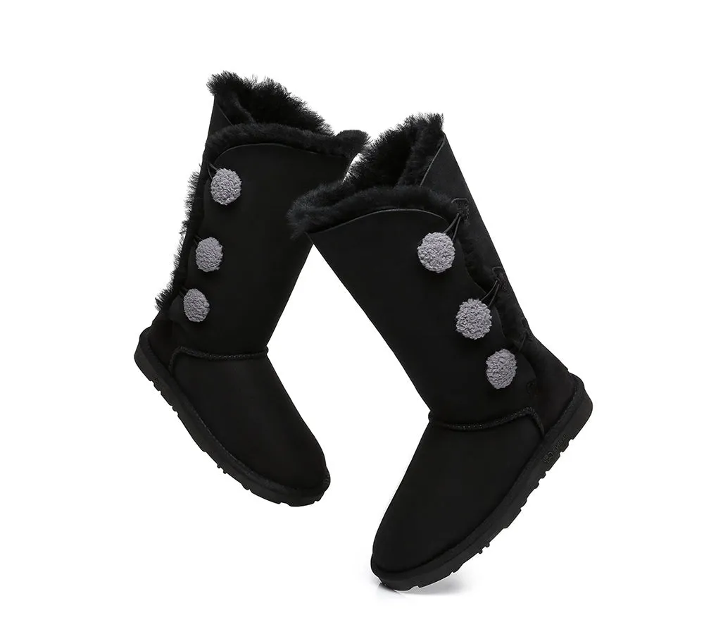 EVERAU Tall Aspen Sheepskin Boots with Triple Button Design - Stylish & Cozy Winter Footwear