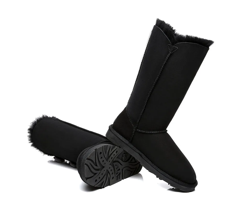 EVERAU Tall Aspen Sheepskin Boots with Triple Button Design - Stylish & Cozy Winter Footwear