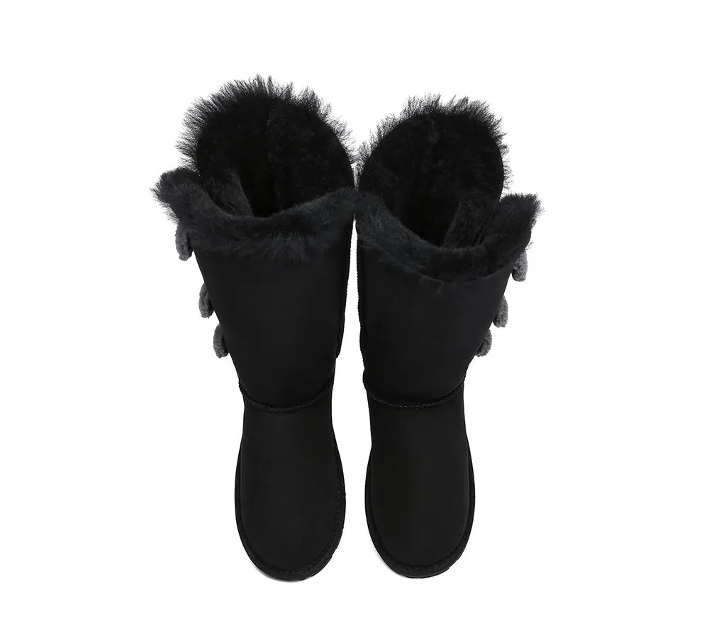 EVERAU Tall Aspen Sheepskin Boots with Triple Button Design - Stylish & Cozy Winter Footwear