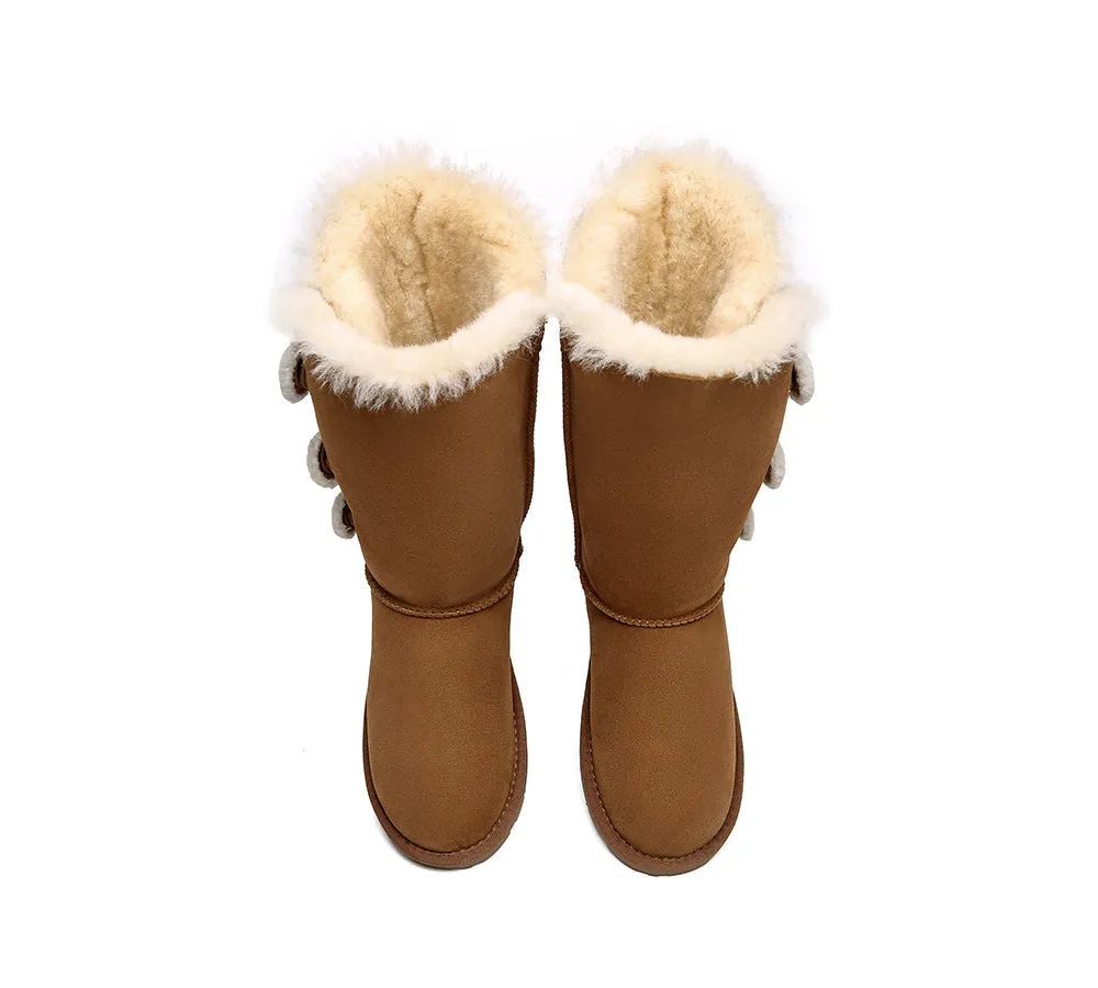 EVERAU Tall Aspen Sheepskin Boots with Triple Button Design - Stylish & Cozy Winter Footwear