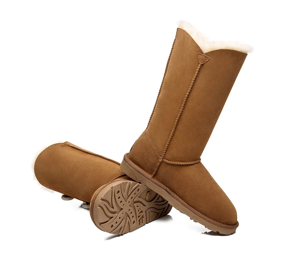 EVERAU Tall Aspen Sheepskin Boots with Triple Button Design - Stylish & Cozy Winter Footwear