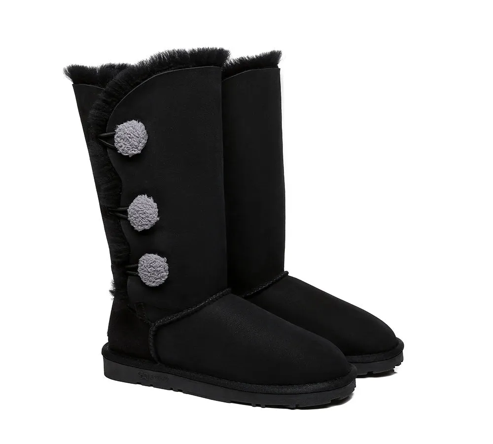 EVERAU Tall Aspen Sheepskin Boots with Triple Button Design - Stylish & Cozy Winter Footwear