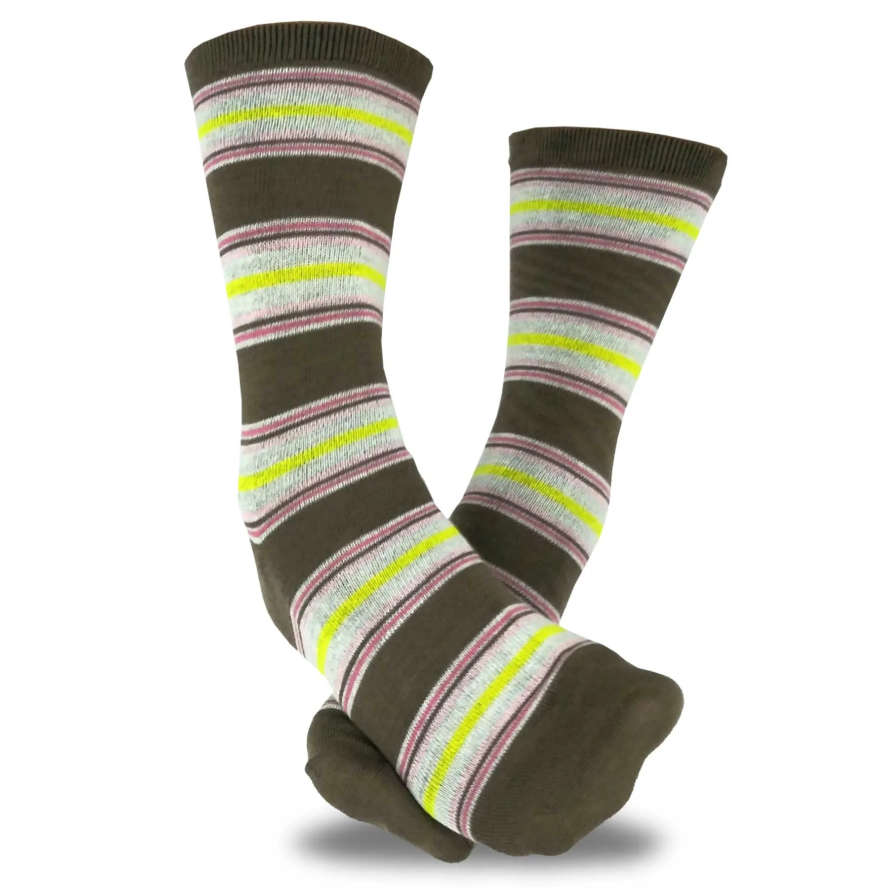 TeeHee Socks Women's Casual Polyester Crew Multi Stripe 6-Pack (11631)