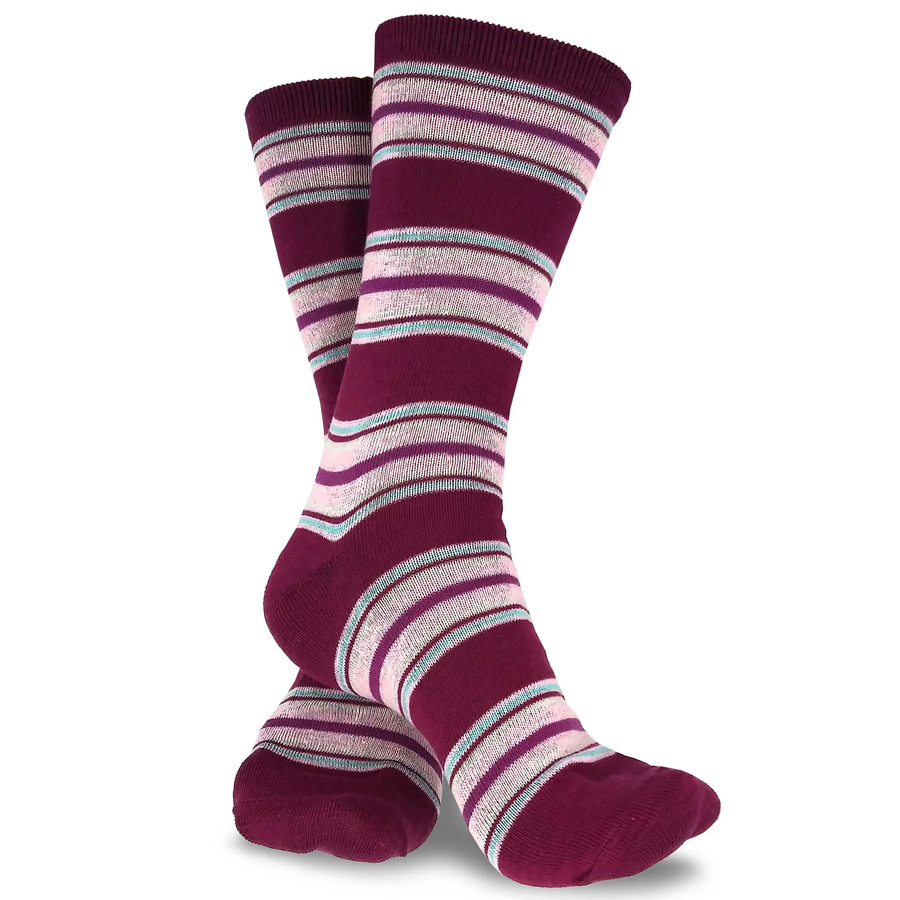 TeeHee Socks Women's Casual Polyester Crew Multi Stripe 6-Pack (11631)