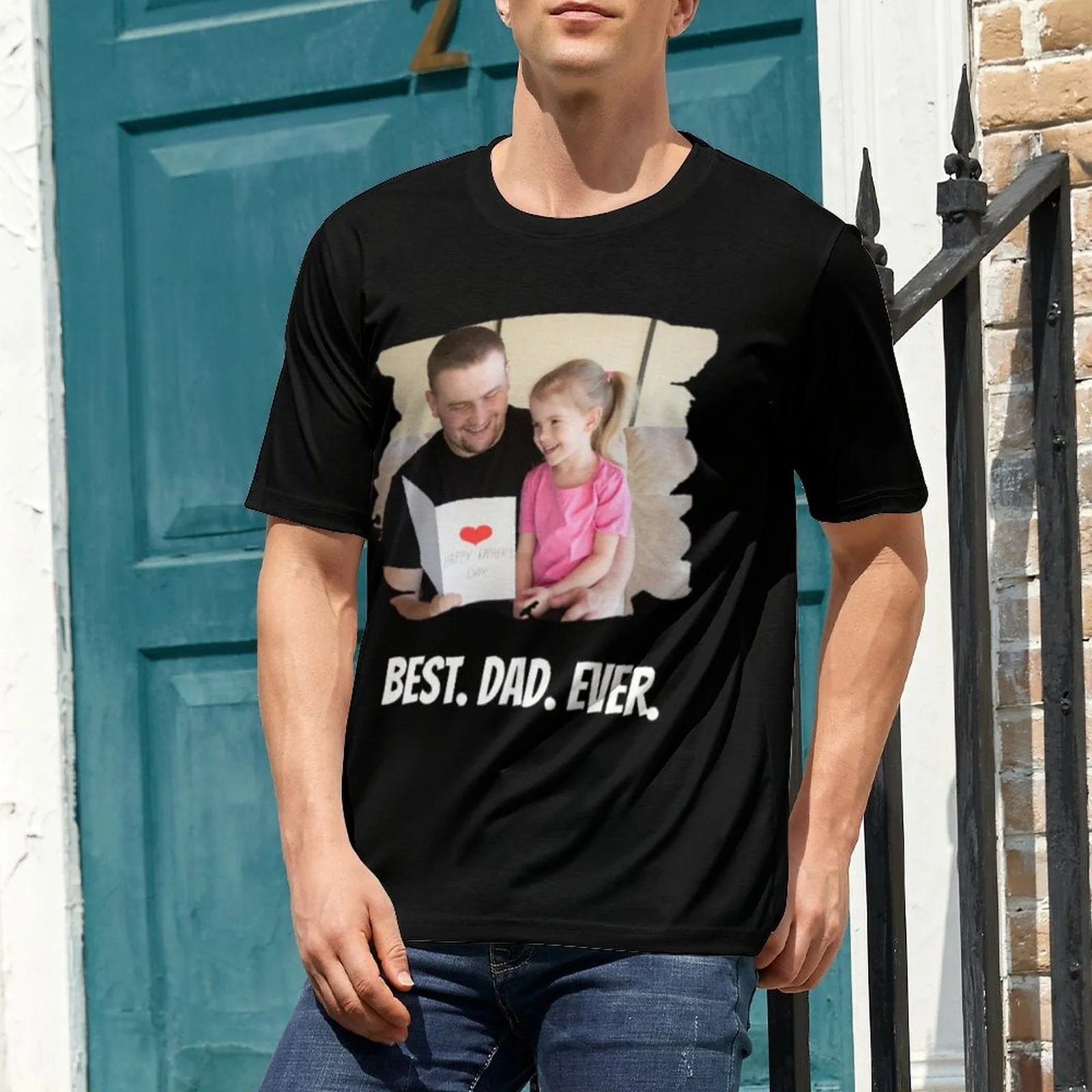 Custom Photo Best Dad Ever T-Shirt Birthday Holiday Gift Tee for Father's Day