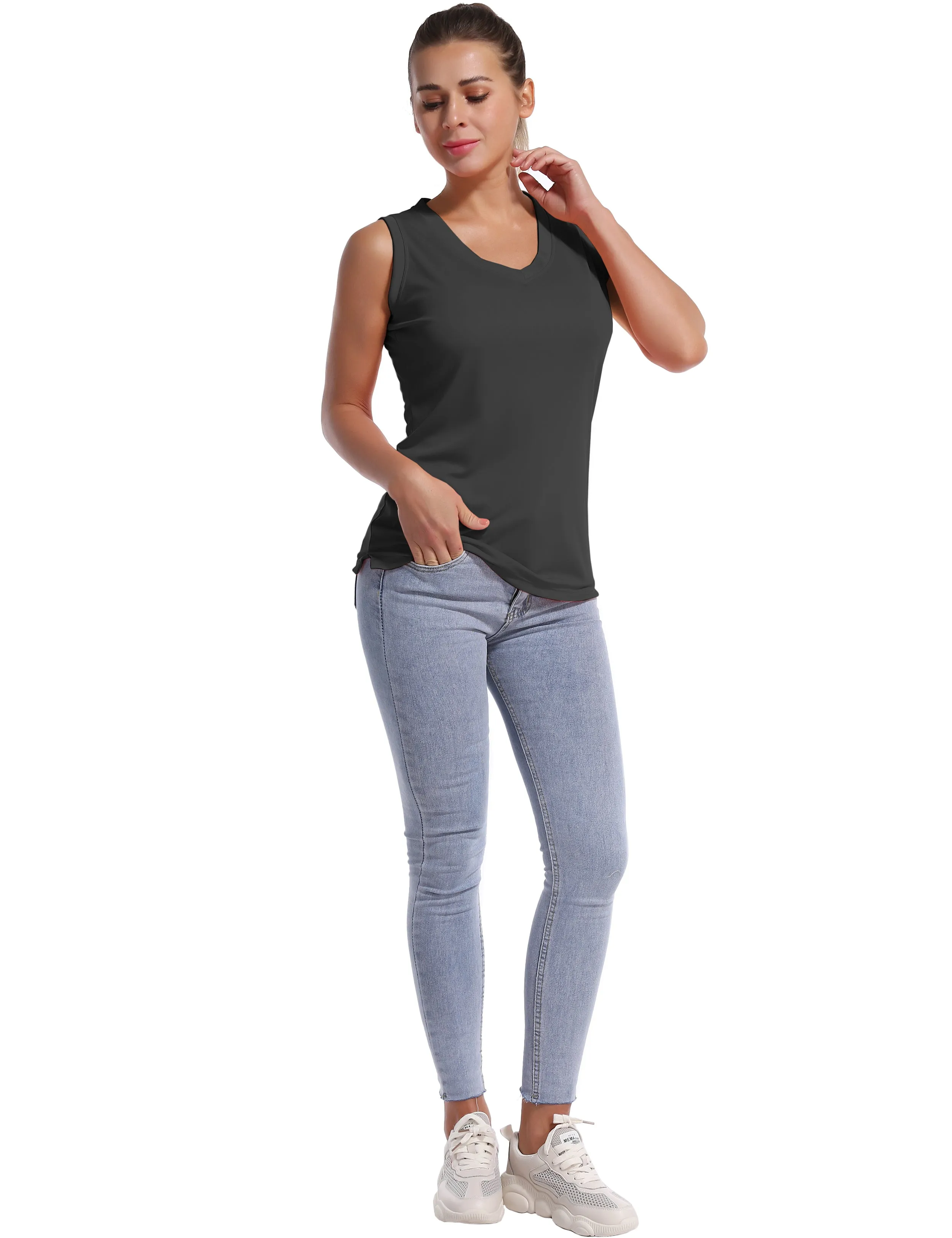 V Neck Sleeveless Athletic Shirts shadowcharcoal