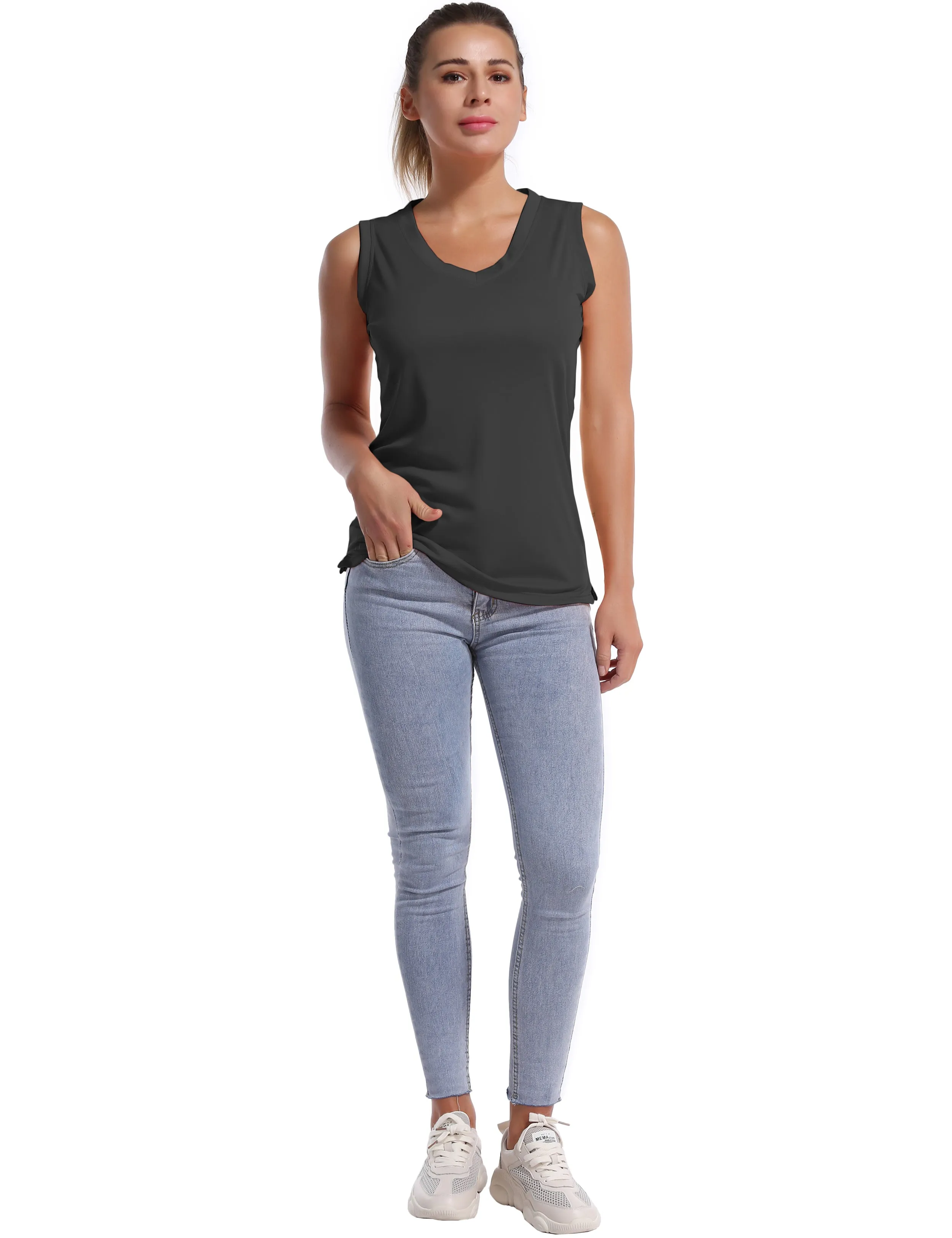 V Neck Sleeveless Athletic Shirts shadowcharcoal