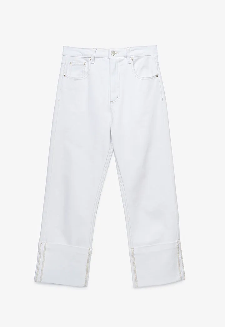 Wide Folded Solid Denim Pants