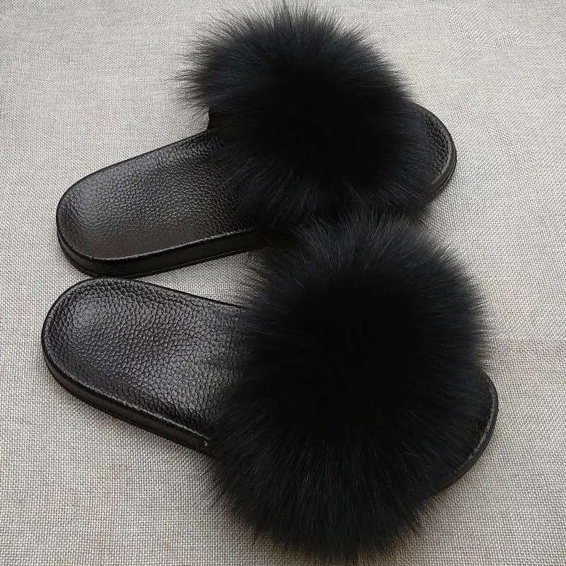 WOMEN FURRY FAUX FUR SHOE SLIDES SLIPPERS